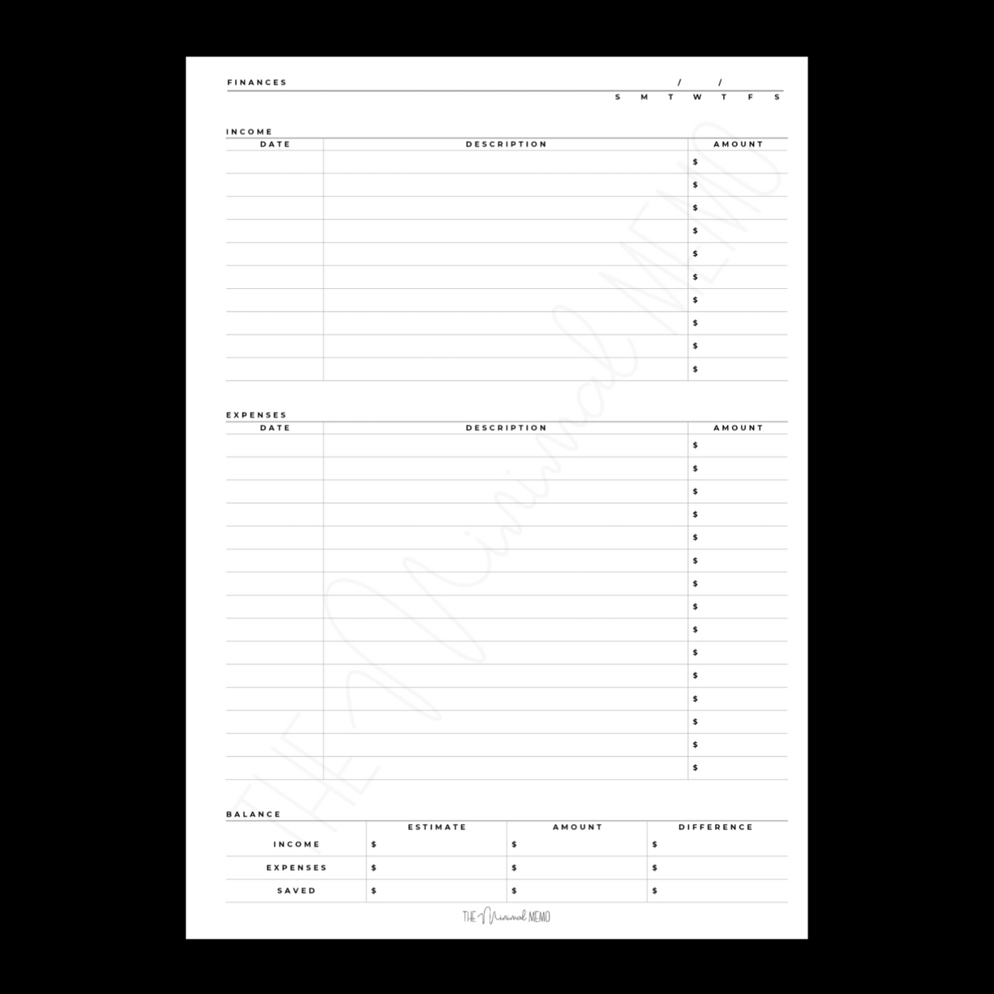 The Minimal Memo™ Finances Inserts