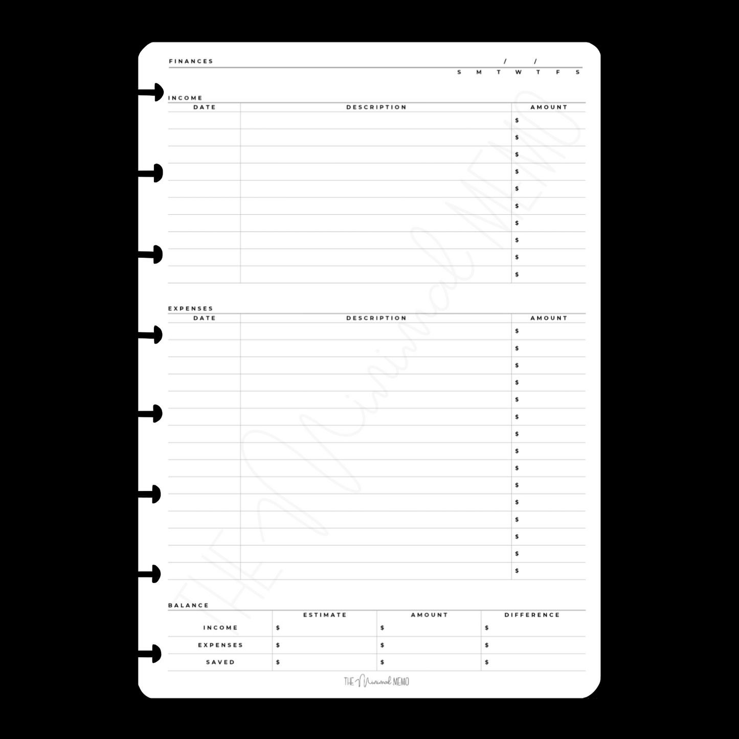 The Minimal Memo™  Finances Inserts